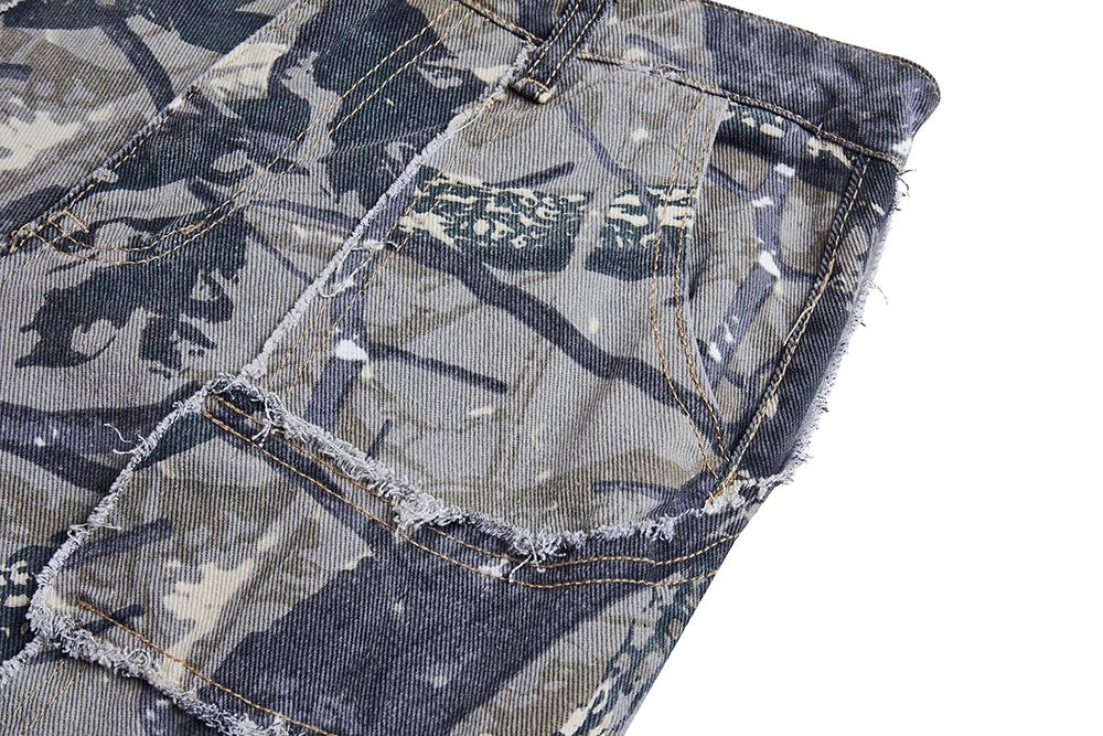 Patchwork vieilli | Pantalon cargo camouflage