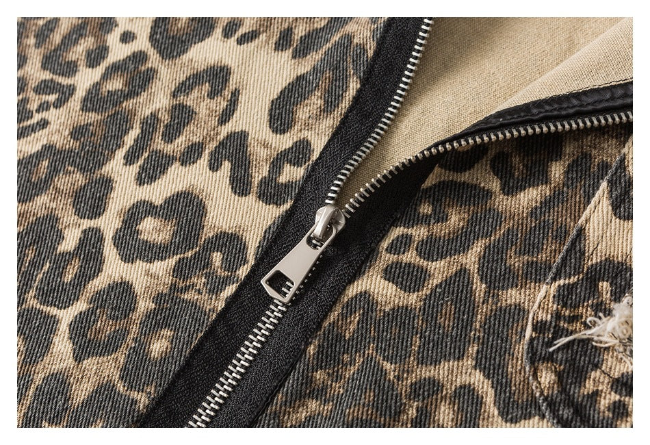 Rogue Leopard | Veste en jean surdimensionnée à imprimé léopard