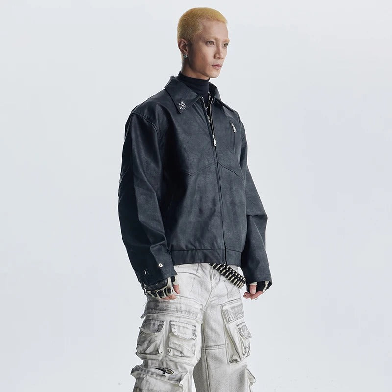 Retro Motorcycle Streetwear Coat | Embroidered Leather Jacket - Santo 