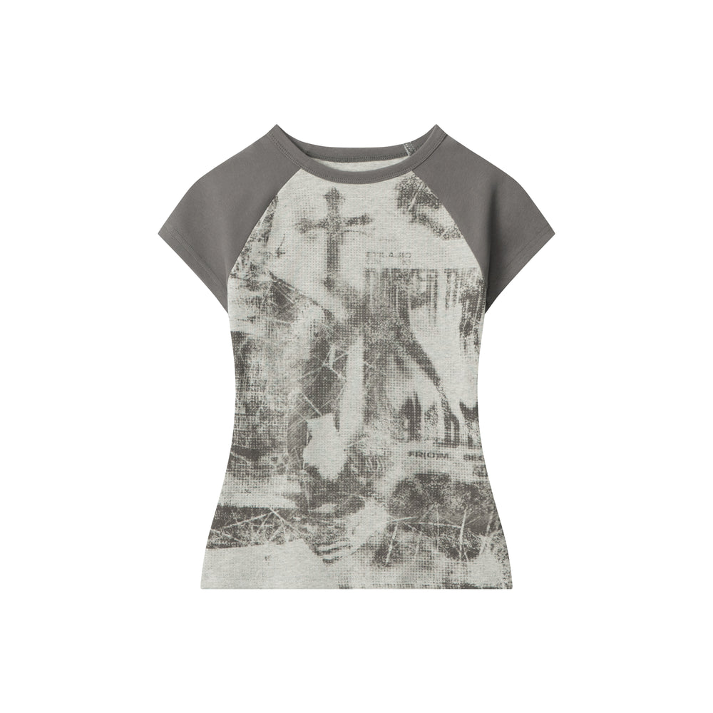 Grunge Cross | Fitted Graphic Raglan Tee - Santo 