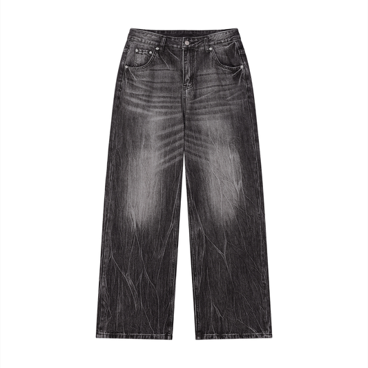 Faded n' Creased - Distressed Wide Leg Jeans - Santo 