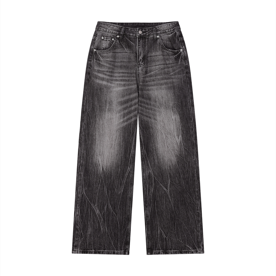 Faded n' Creased - Distressed Wide Leg Jeans