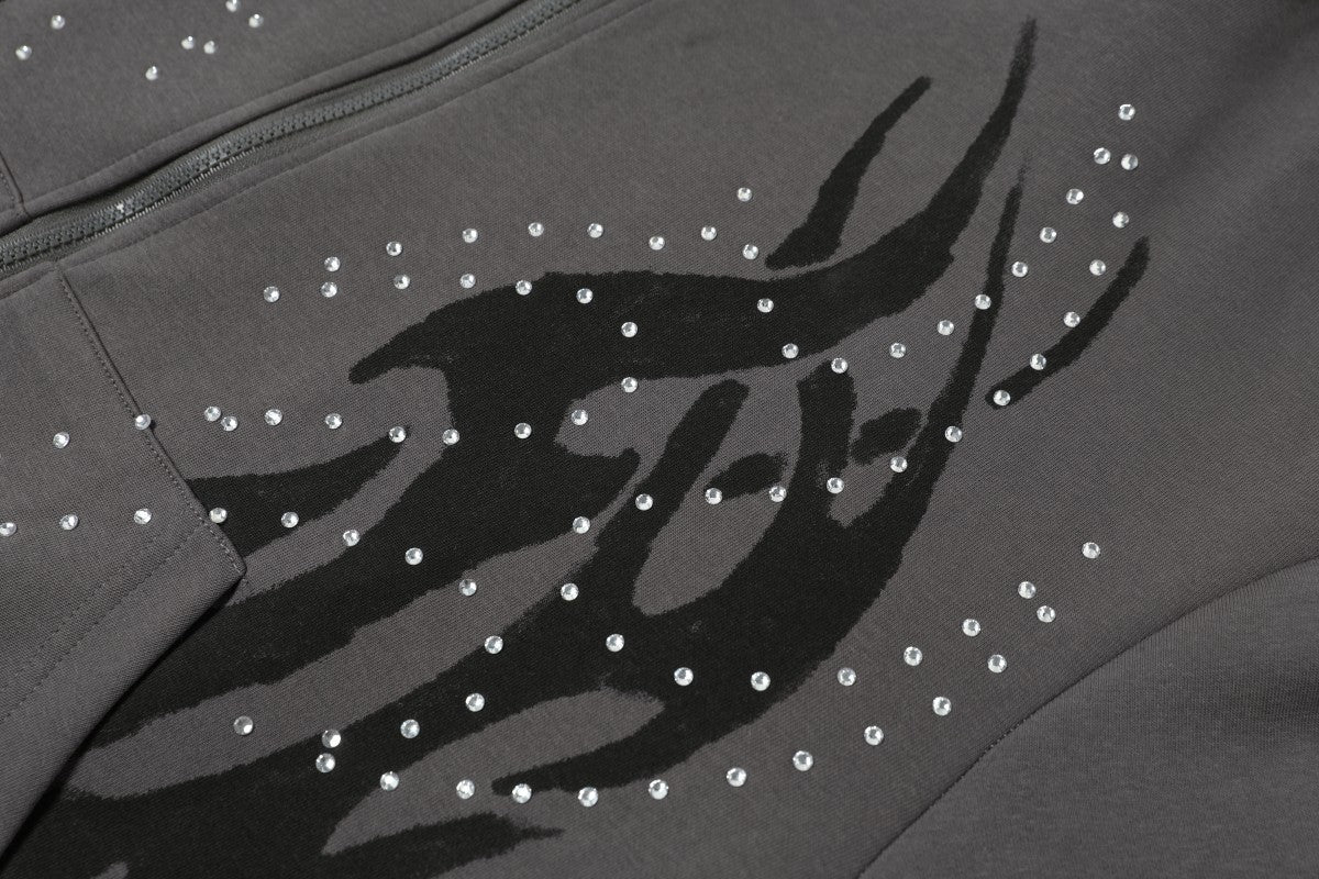 Flame Rhinestone | Y2K Zip-Up Hoodie - Santo 
