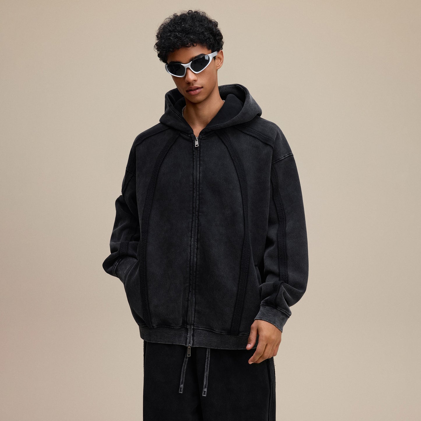 Structured Panel | Baggy Zip-Up Hoodie - Santo 