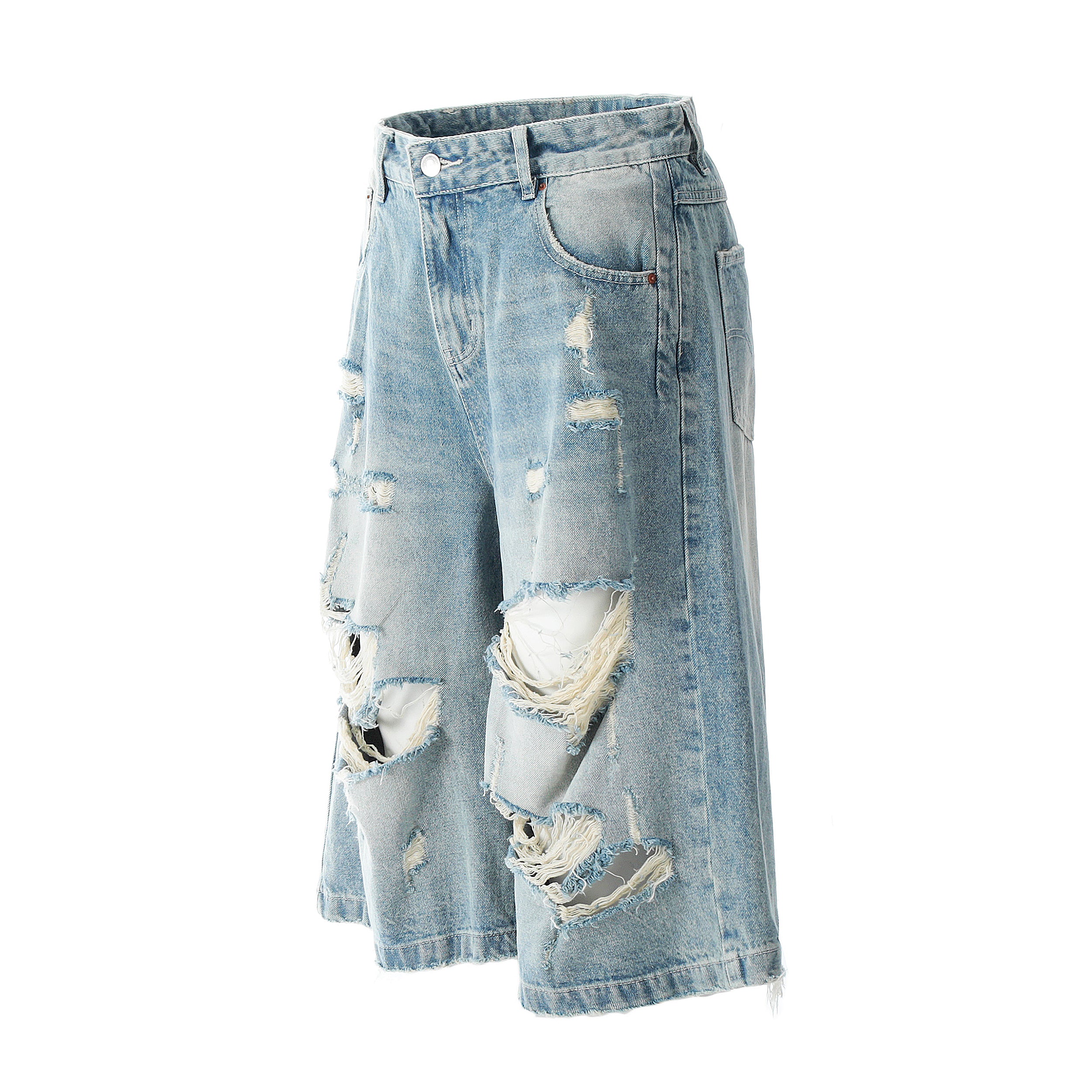 Distressed Wide-Leg Shorts | Ripped Washed Denim