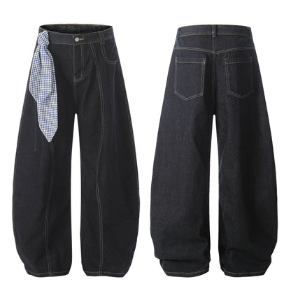 Gingham Tie Barrel | Baggy Jeans - Santo 