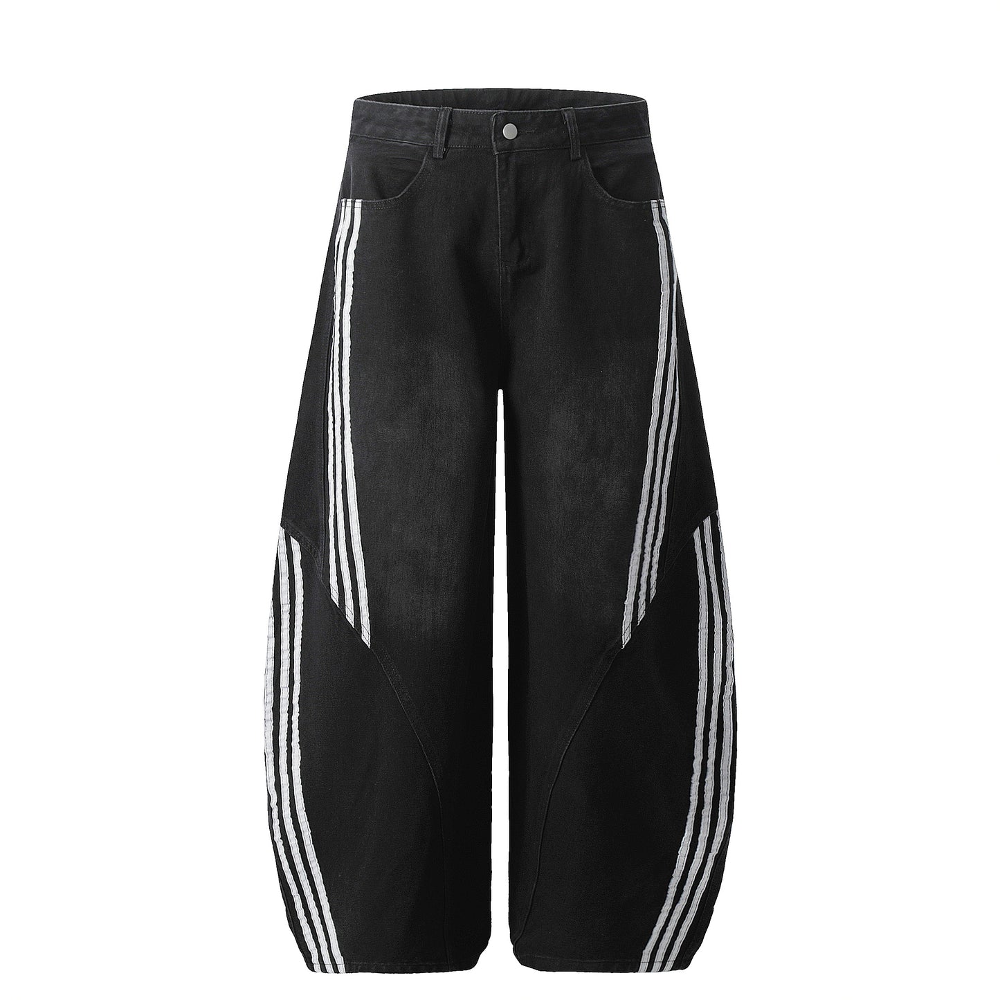 Striped Stitching | Washed Barrel Jeans - Santo 