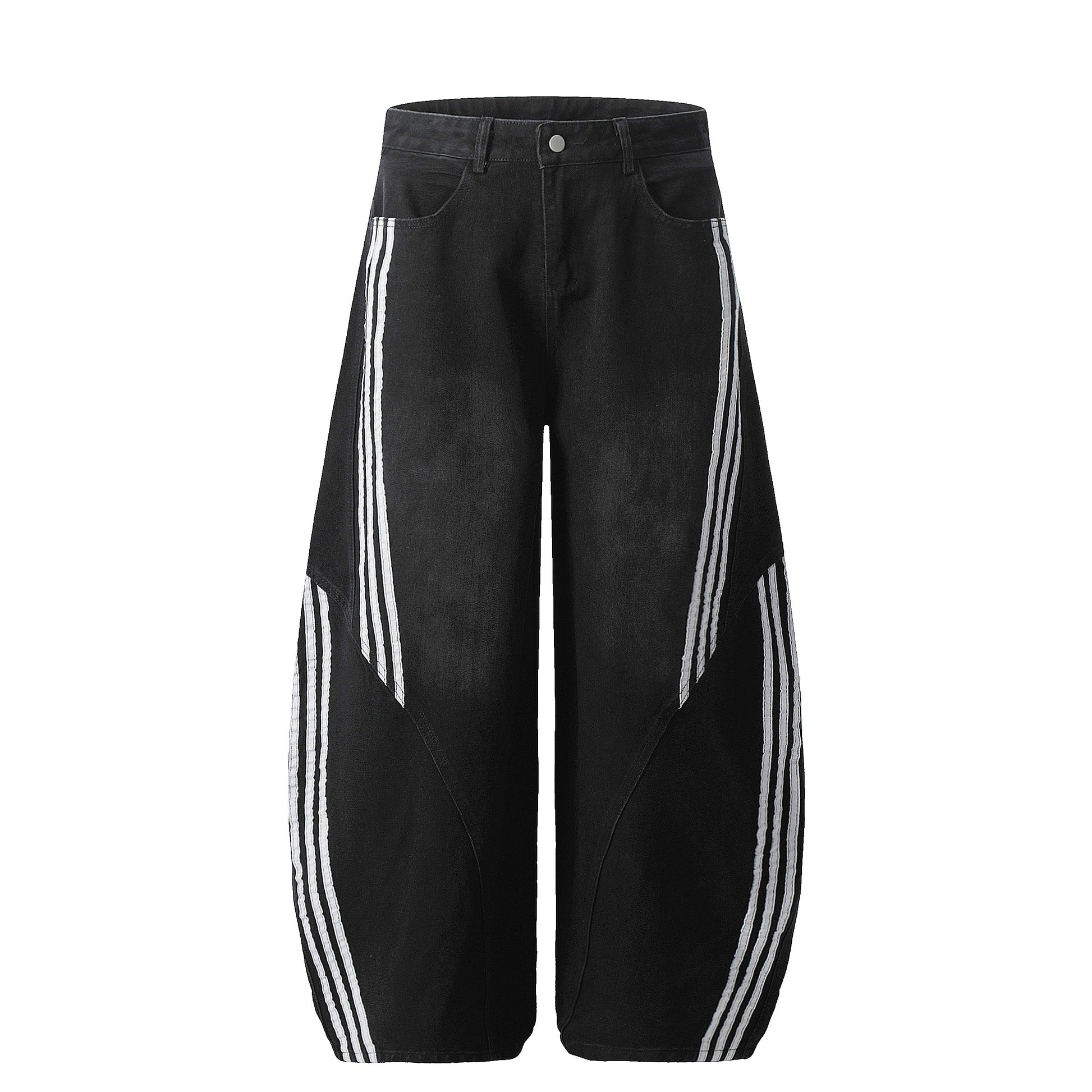 Striped Stitching | Washed Barrel Jeans - Santo 