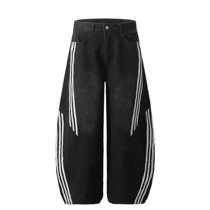 Striped Stitching | Washed Barrel Jeans - Santo 