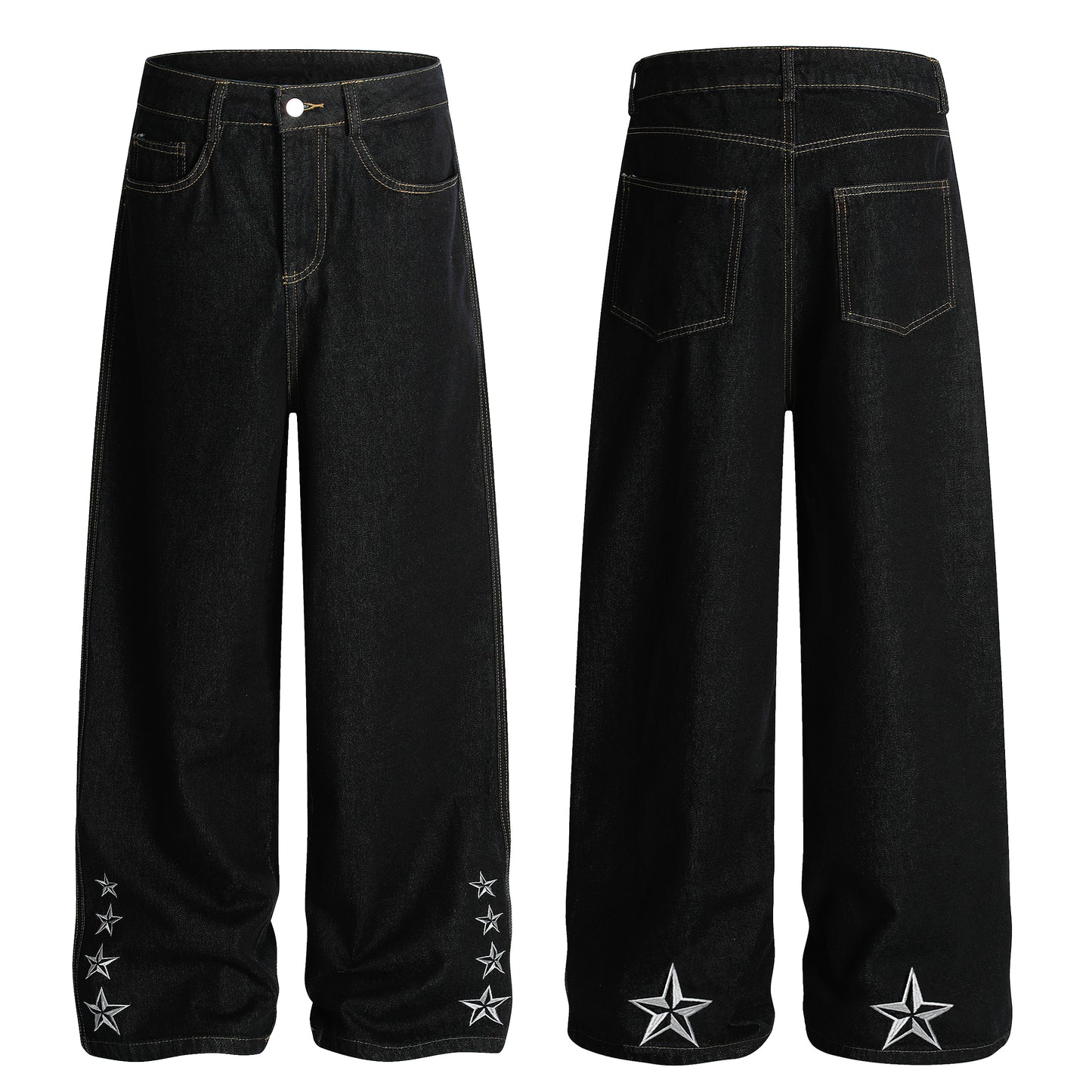 Star Stitching Washed | Wide Jeans - Santo 
