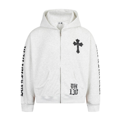 Gothic Cross Print | Zip Up Hoodie - Santo 