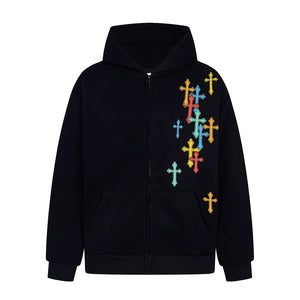 Colorful Cross Patch | Zip-Up Hoodie - Santo 