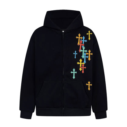 Colorful Cross Patch | Zip-Up Hoodie - Santo 
