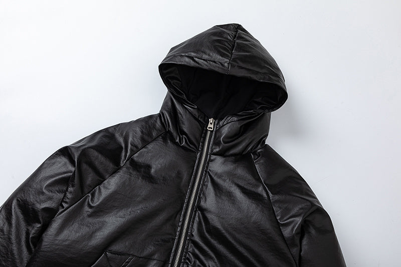 Leather Hooded | Zip-Up Puffer Jacket