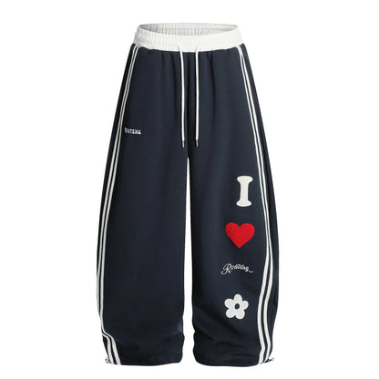 Love Track | Heart Patch Wide-Leg Track Pants