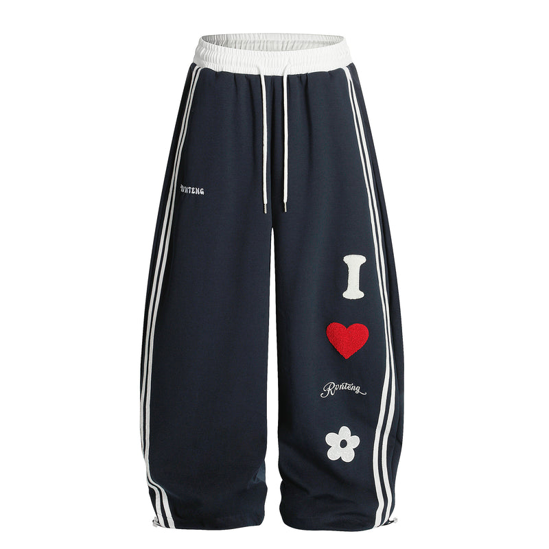 Love Track | Heart Patch Wide-Leg Track Pants - Santo 