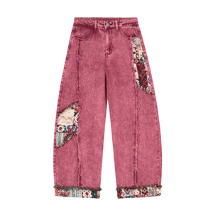 Patch Dream | Washed Rose Jeans with Tapestry Accents