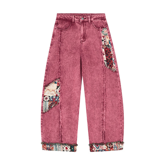 Patch Dream | Washed Rose Jeans with Tapestry Accents