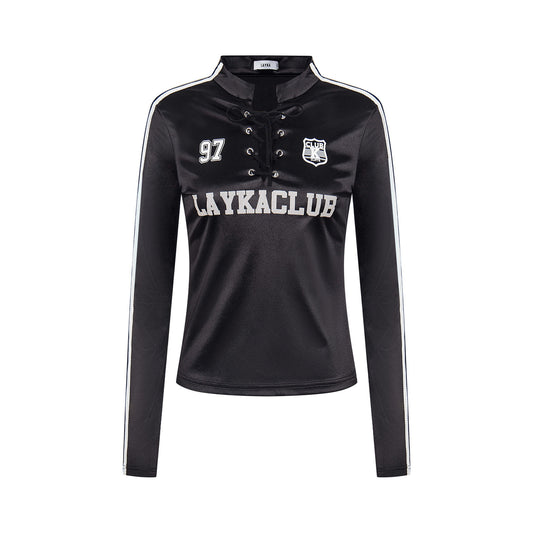 Lace-Up Club | Satin Sports Jersey Top