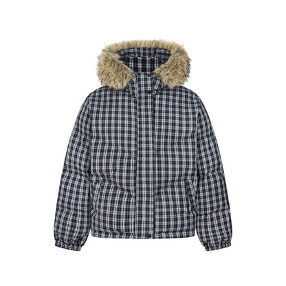 Winter Nest | Faux Fur Trimmed Plaid Puffer