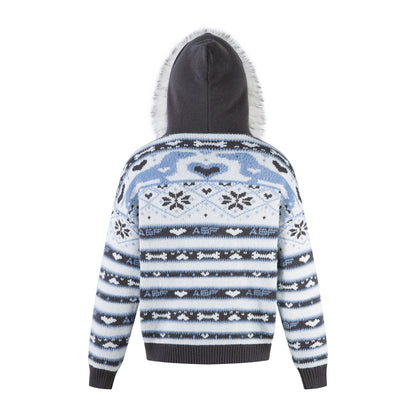 Powder Star | Striped Knit Hoodie with Faux Fur Hood