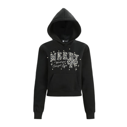 Merry Charm | Cropped Hoodie with Bow Print