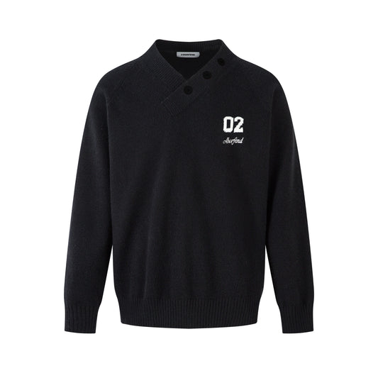 Varsity Button | Mock Neck Knit Sweater