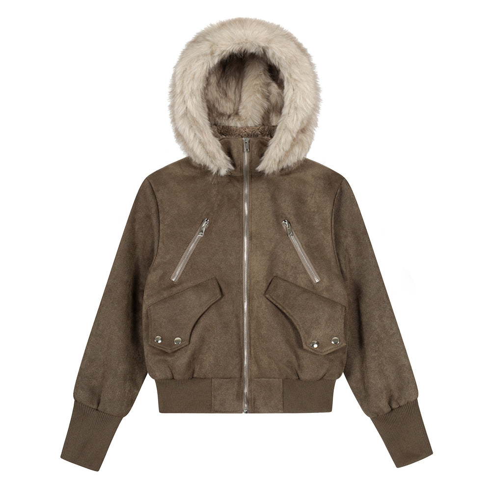 Urban Luxe | Bomber Jacket with Faux Fur Trim Brown - Santo 