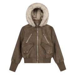 Urban Luxe | Bomber Jacket with Faux Fur Trim Brown - Santo 