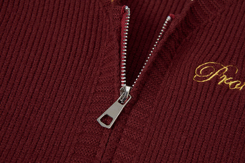 Varsity Twist | Zip-Up Ribbed Knit Cardigan