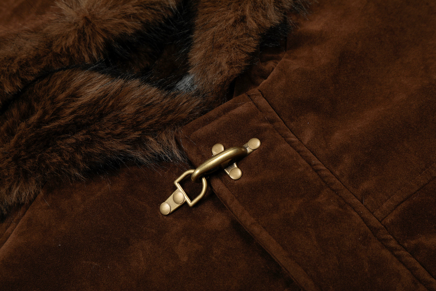 Streetwear Metal Clip Faux Fur Hooded Suede Bomber Jacket - Santo 