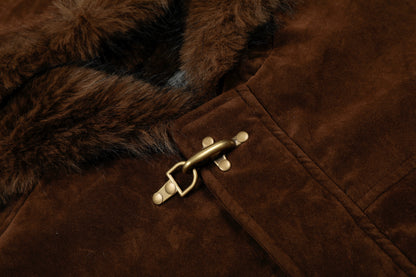 Streetwear Metal Clip Faux Fur Hooded Suede Bomber Jacket - Santo 