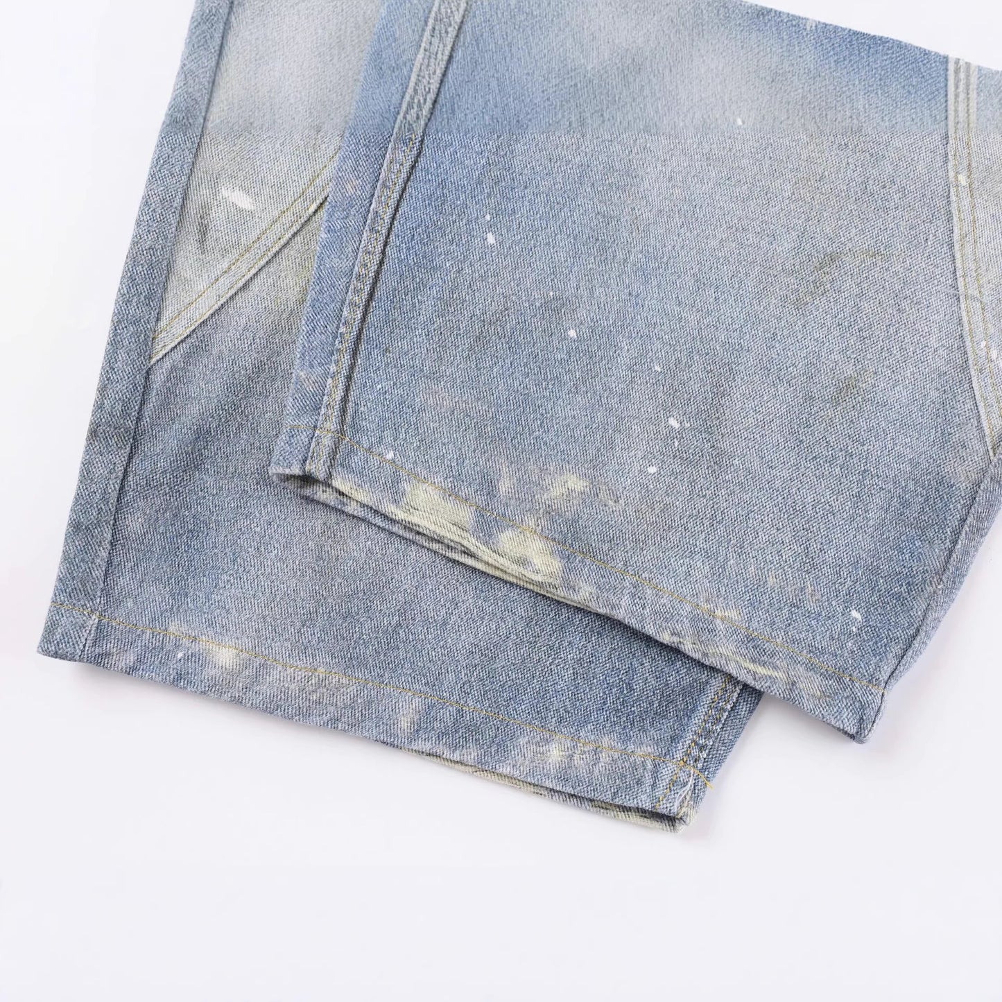 Tie Graphic Print Vintage Wash Wide Leg Denim Jeans