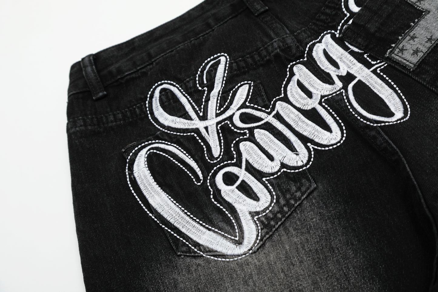 Vintage Embroidered Cross Washed Scimitar Jeans