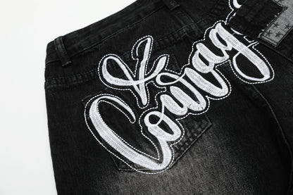 Vintage Embroidered Cross Washed Scimitar Jeans
