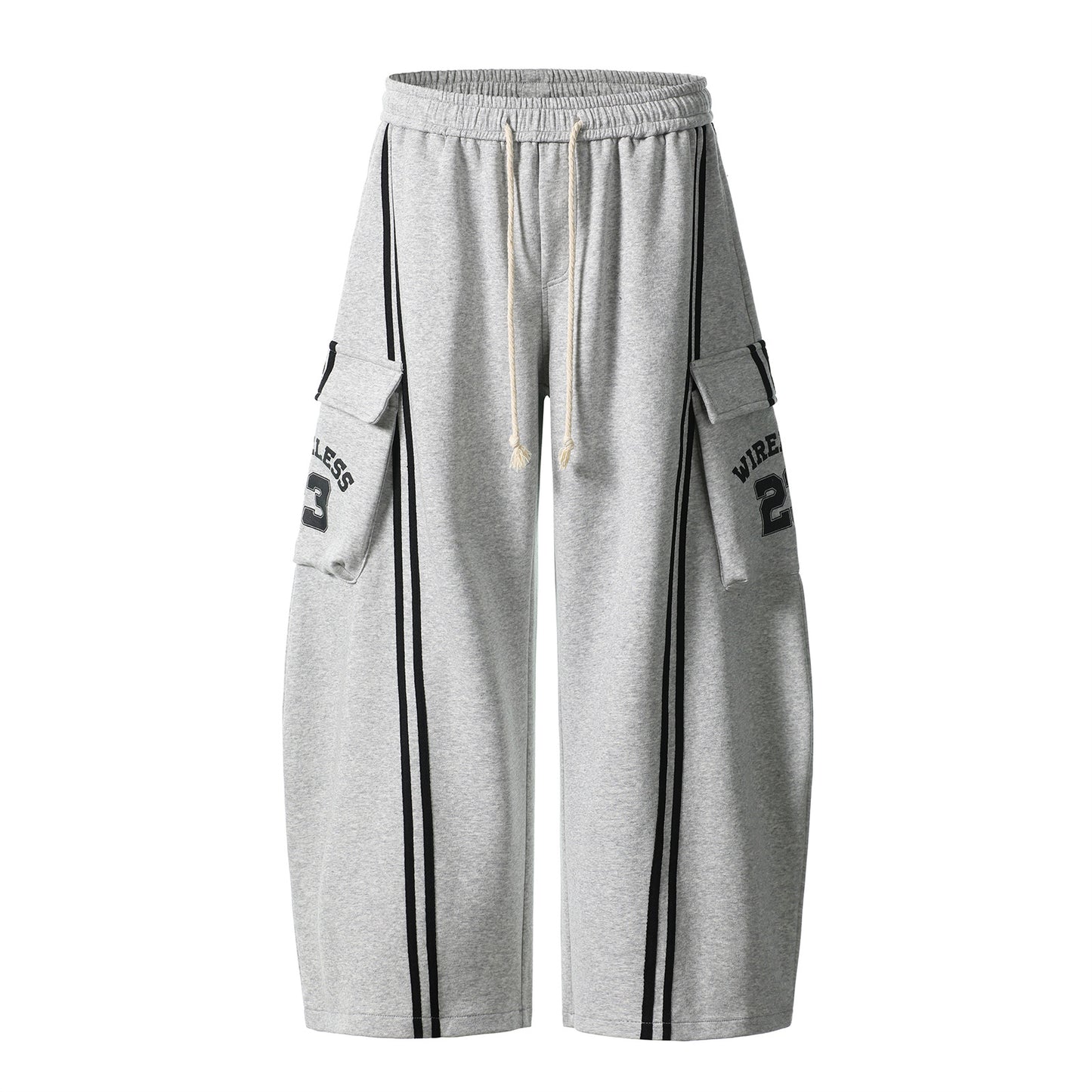 Cotton Web Stitching Letter Print Drawstring Barrel Pants