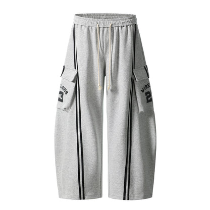 Cotton Web Stitching Letter Print Drawstring Barrel Pants