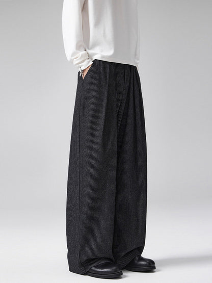 Vintage Pinstripe Pleated Wide-Leg Barrel Pants