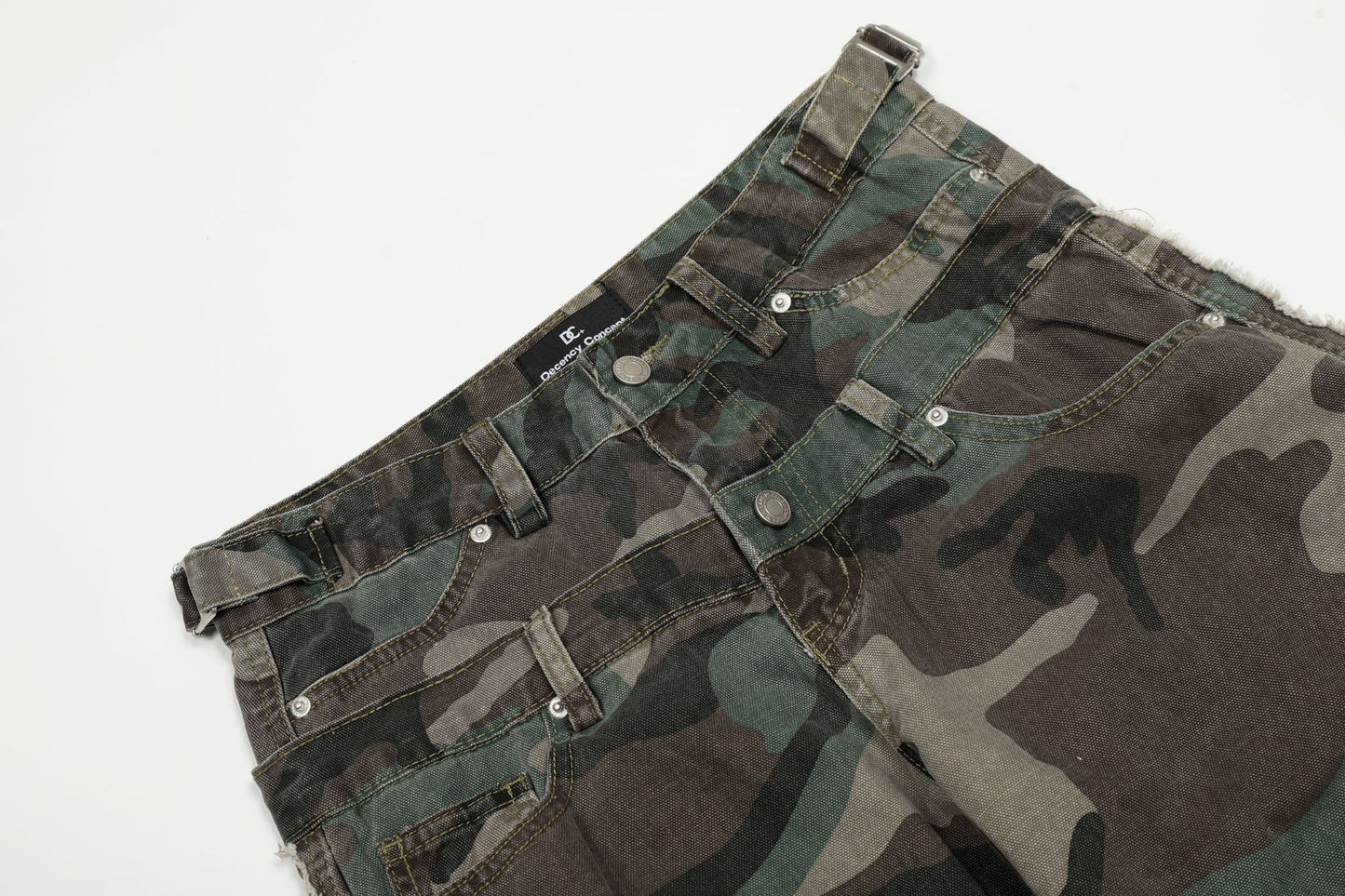 Retro Double Waist Camouflage Barrel Pants