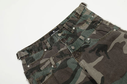 Retro Double Waist Camouflage Barrel Pants