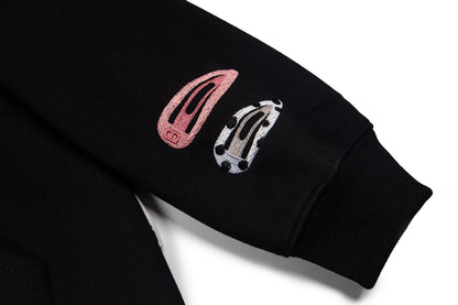 Detachable Hair Clip Decoration Zip Up Hoodie - Santo 