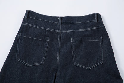 Deconstructed Contrast Stitching Pleated Baggy Barrel Jeans