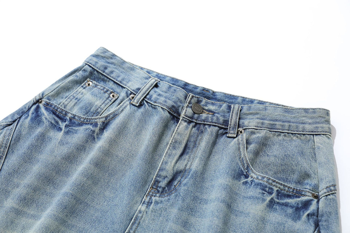 Curved Silhouette 3D Paneled Denim Shorts - Santo 
