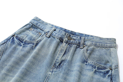 Curved Silhouette 3D Paneled Denim Shorts - Santo 