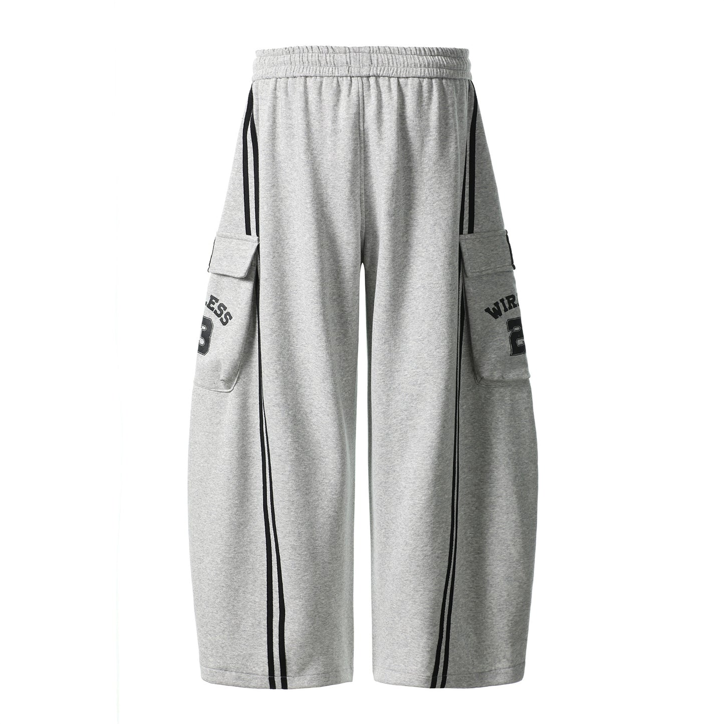 Cotton Web Stitching Letter Print Drawstring Barrel Pants