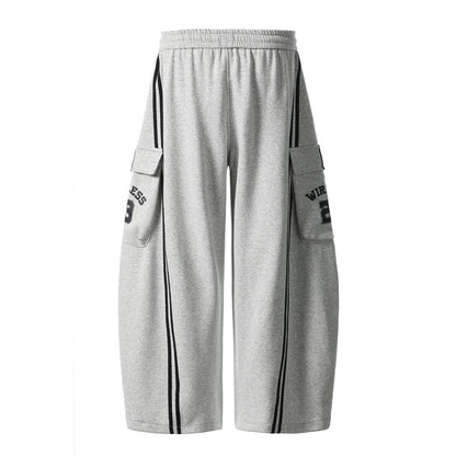 Cotton Web Stitching Letter Print Drawstring Barrel Pants