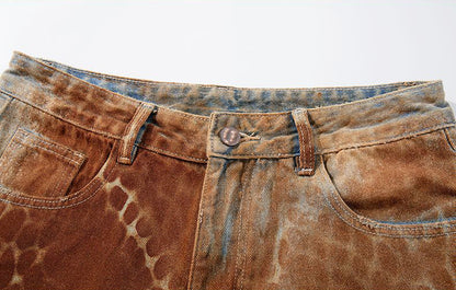 Croc Texture Washed Wide Leg Jeans