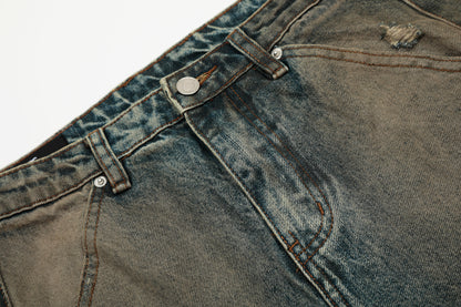 Vintage Mud-Dyed Distressed Barrel Jeans