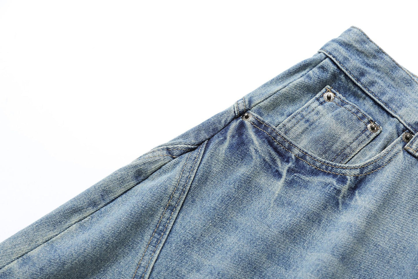 Curved Silhouette 3D Paneled Denim Shorts - Santo 