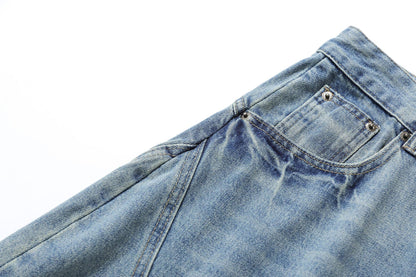 Curved Silhouette 3D Paneled Denim Shorts - Santo 